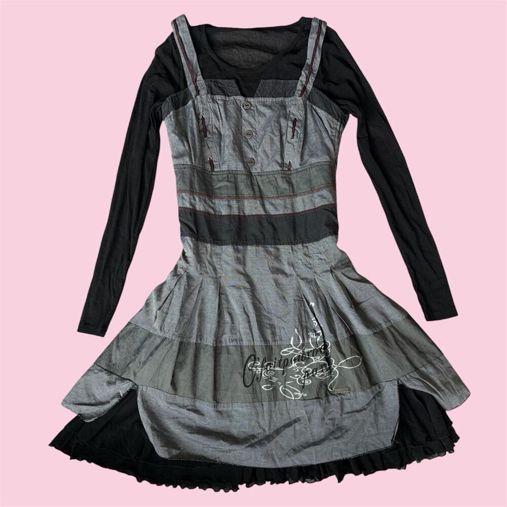 C’Fait Pour Vous Euro Y2K Whimsygoth gray & black layered dress